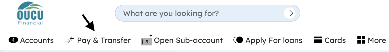 online banking screenshot with arrow pointing to pay and transfer